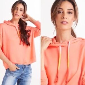 NWT Anthropologie Sundry Neon Orange Ombre Drawstring Hoodie Sz. S